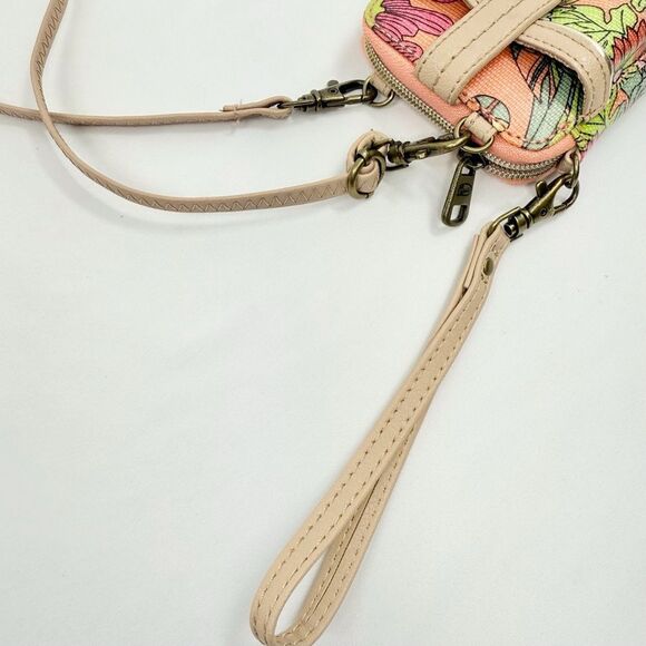 Sakroots Peach Pink Floral Print Mini Convertible Wristlet Crossbody Wallet - Picture 14 of 16